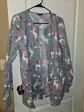 Cherokee Gray Unicorn Print Scrub Jacket